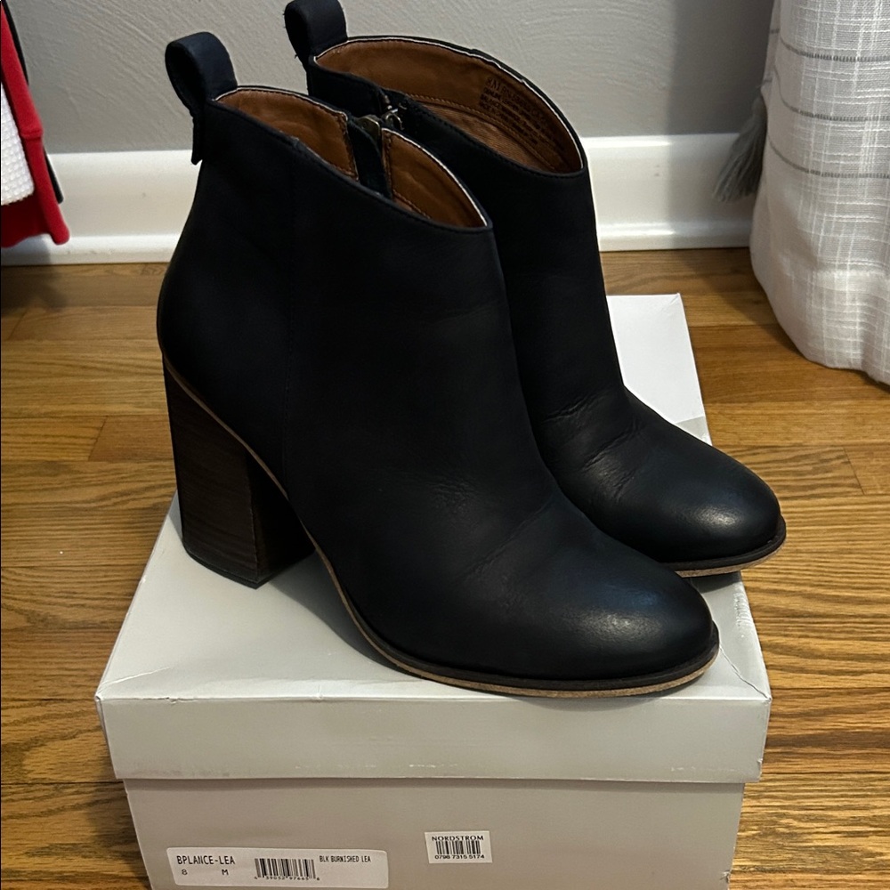 BP Black Leather Ankle Booties